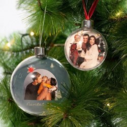 Bolas transparentes con fotos para el árbol de Navidad