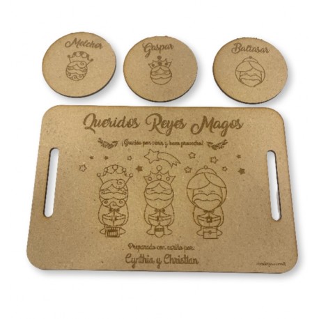 Bandeja Reyes Magos 28x18 cm y tres posavasos (SIN PERSONALIZACIÓN)